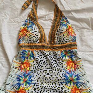 VENUS Athens halter tankini (top) tropical leopard flower sz 6 EUC